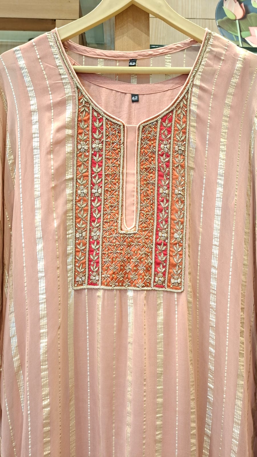 "Pastel Radiance Embroidered Georgette Kaftan" - J.BEHARI