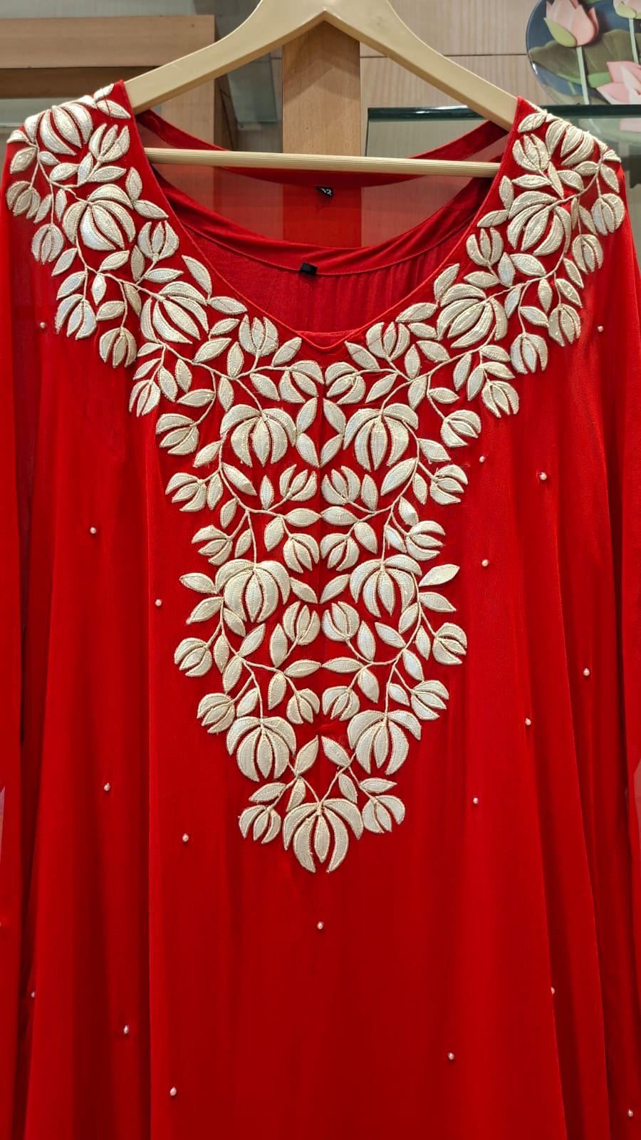 Pearl Bloom Appliqué Kaftan - J.BEHARI