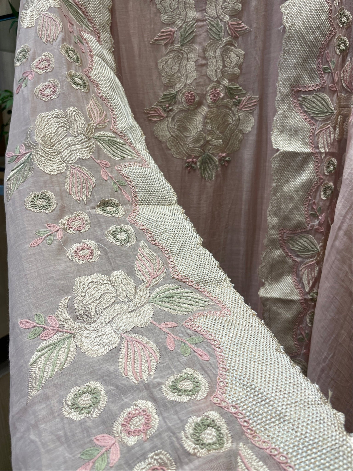 Pure Mul Chanderi Threadwork Unstitched Suit Set - J.BEHARI