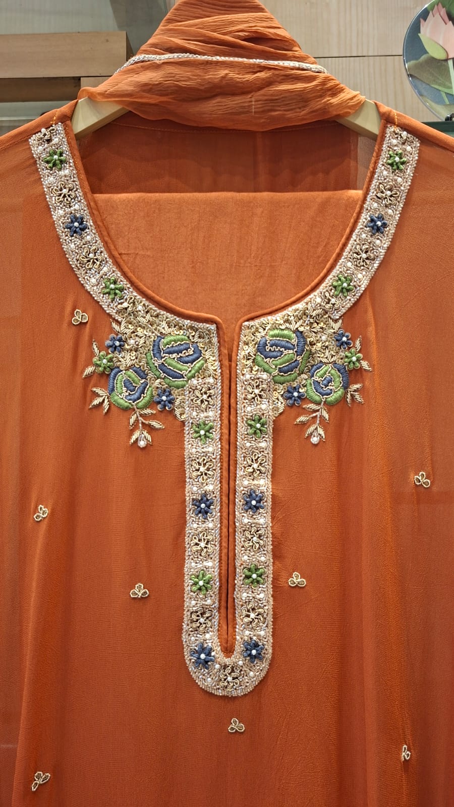 Ruhani – Zardozi & Cutdana Embroidered Georgette Semi-Stitched Suit Set - J.BEHARI