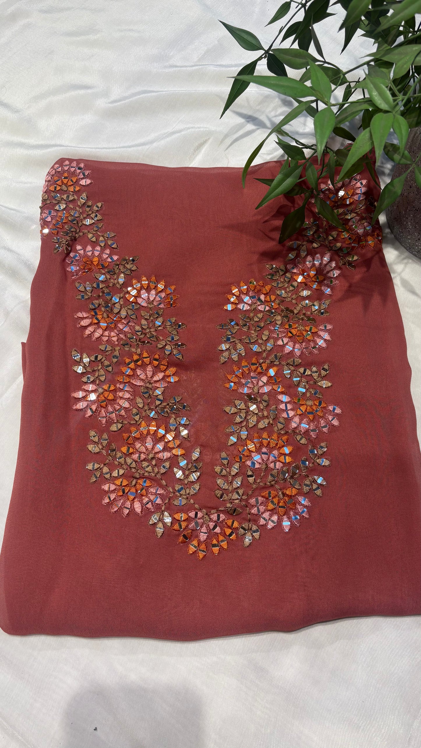 Ruby Blossom Mirror Work Neck Patch