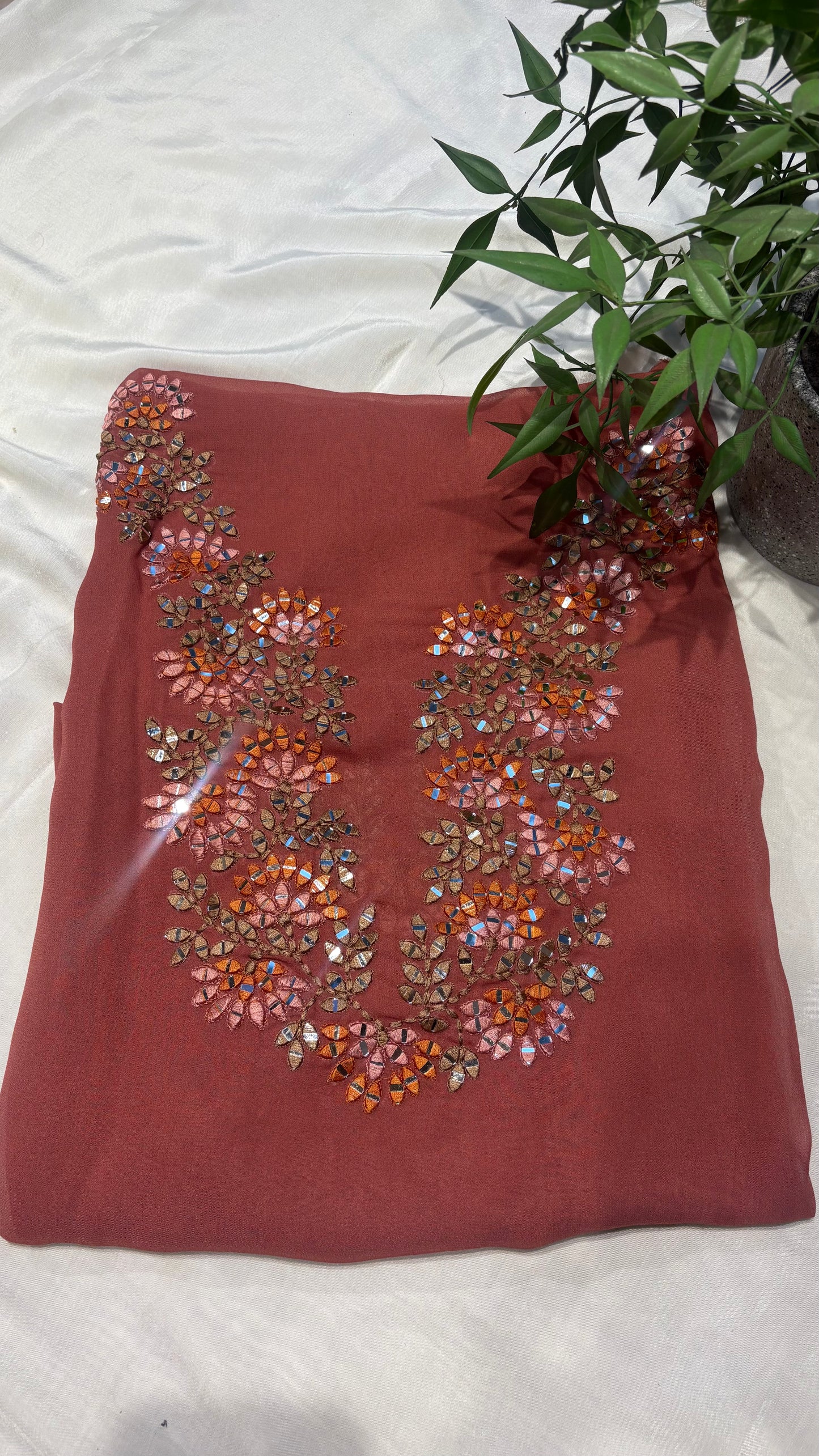 Ruby Blossom Mirror Work Neck Patch
