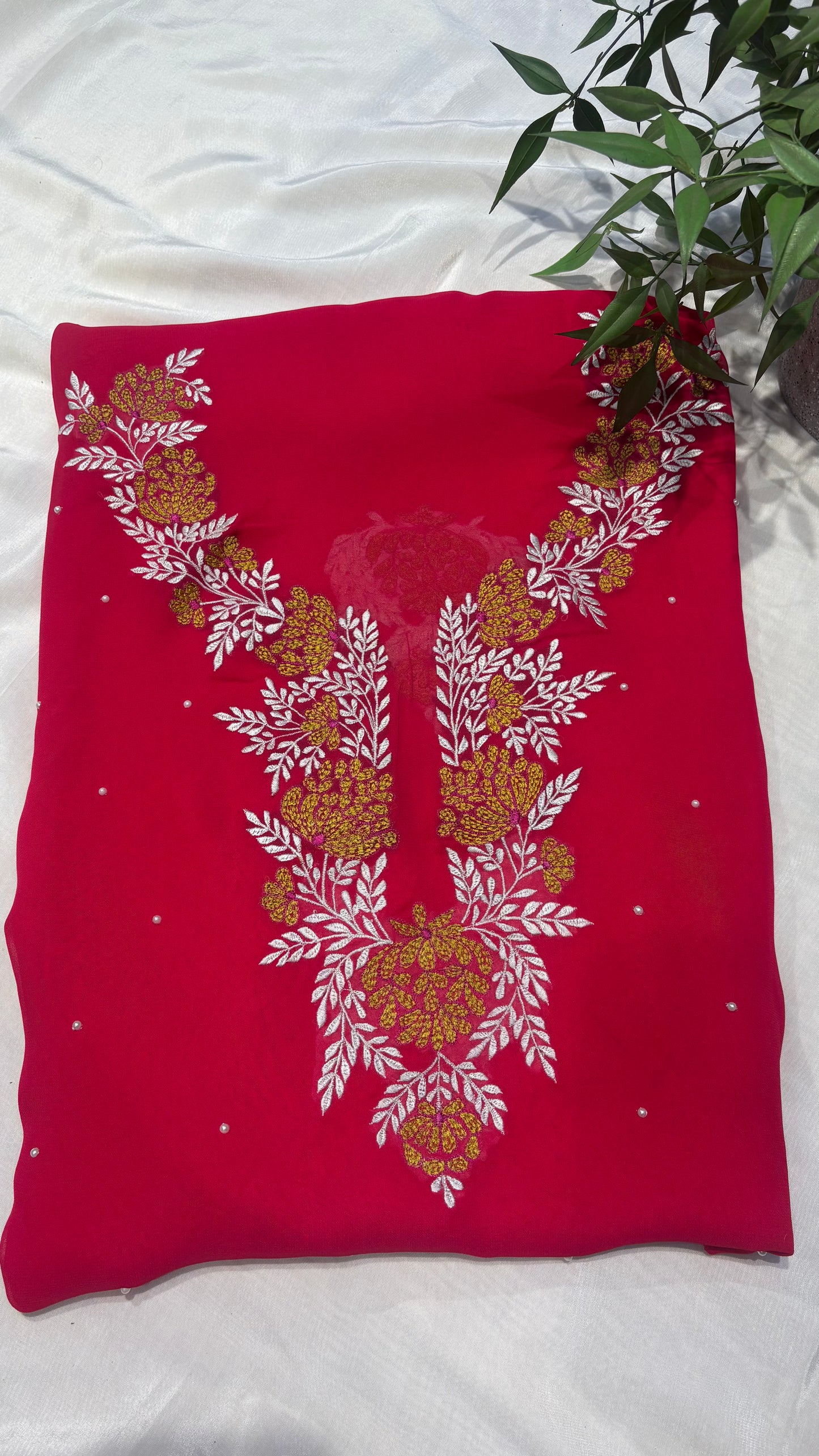 Olive Bloom Embroidered Neck unstitched kurti&nbsp; 🌿
