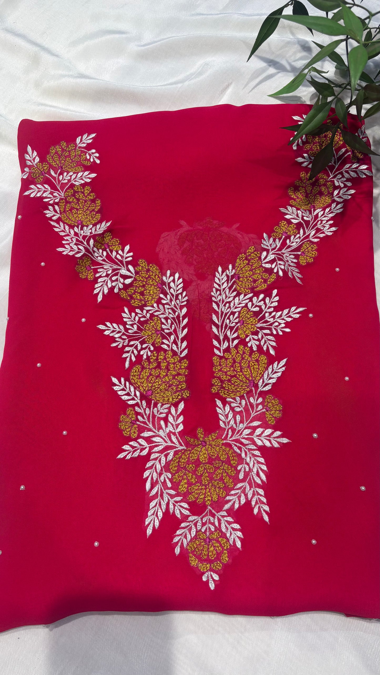 Olive Bloom Embroidered Neck unstitched kurti&nbsp; 🌿