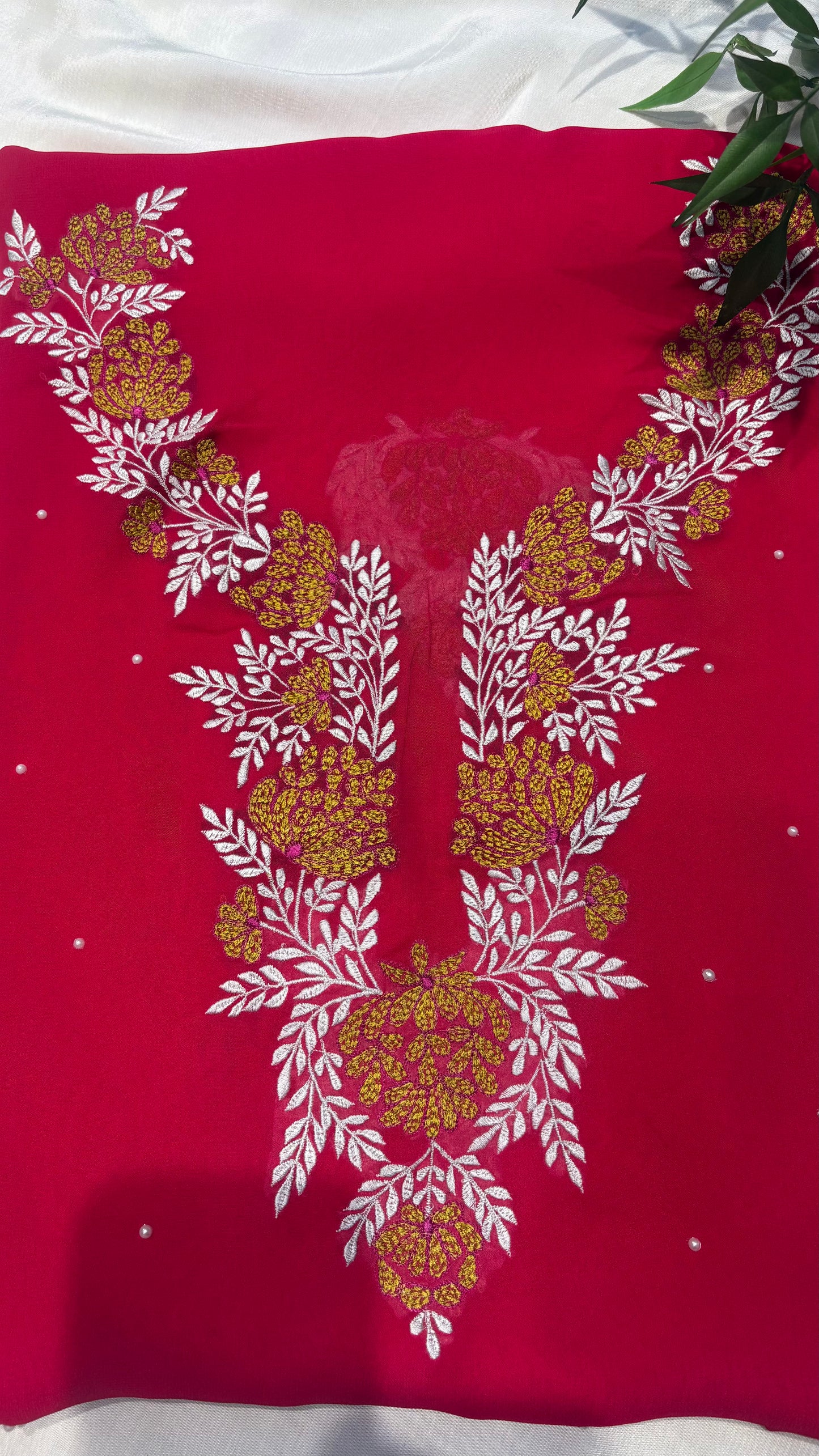 Olive Bloom Embroidered Neck unstitched kurti&nbsp; 🌿
