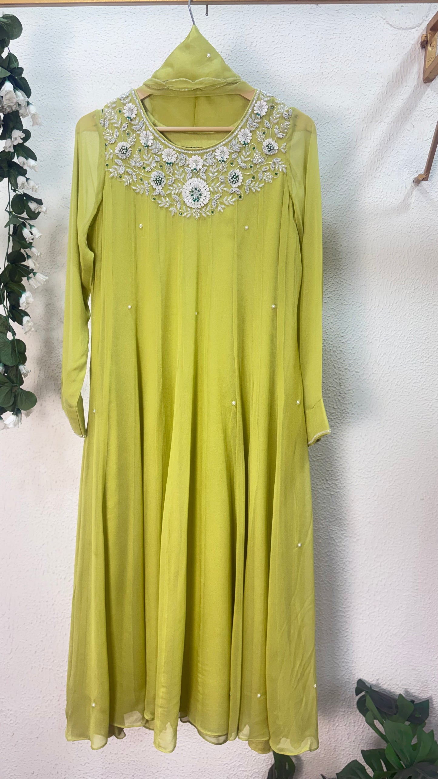 Olive Green Katdana & Swarovski Embroidered Anarkali Suit