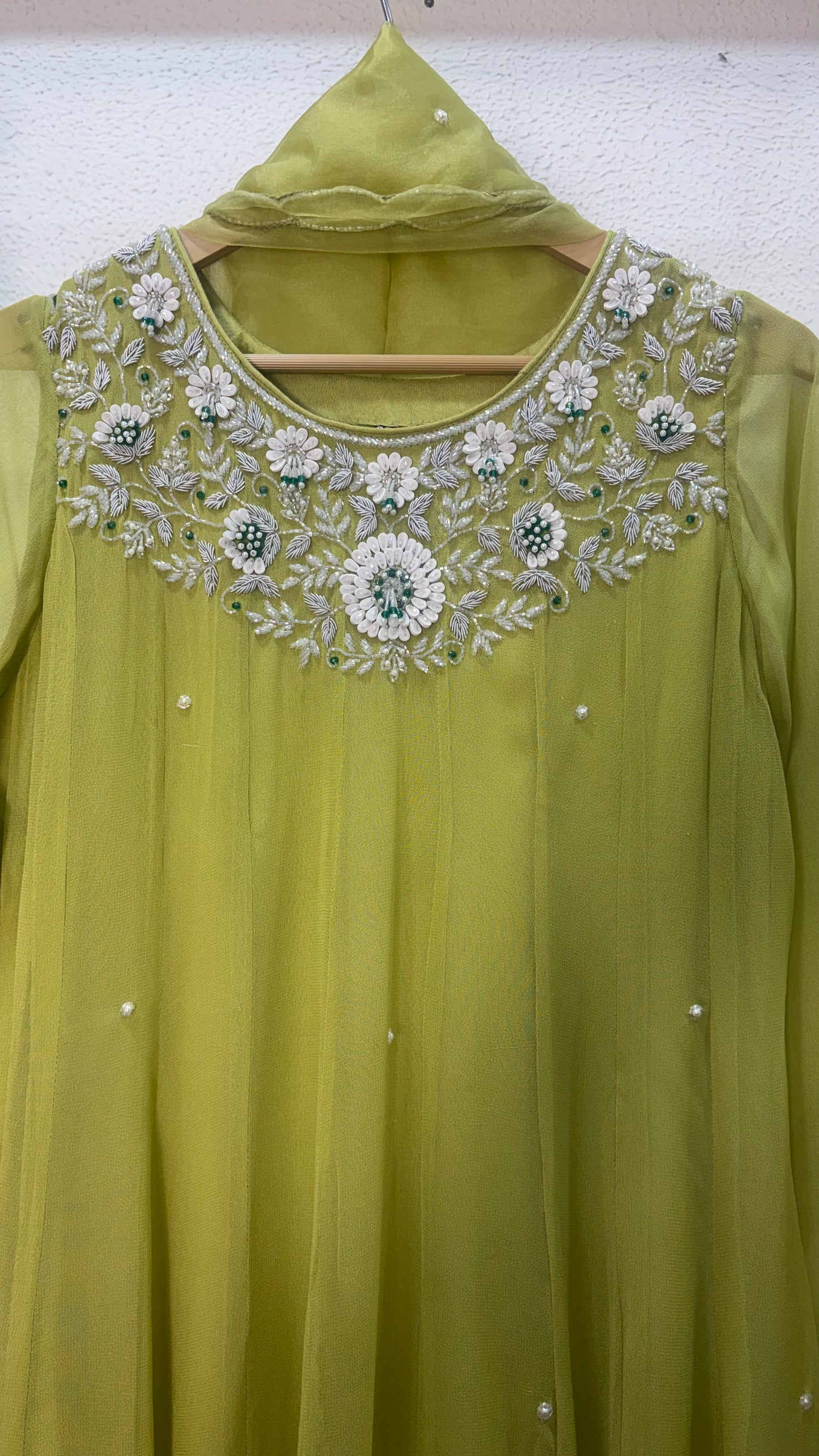 Olive Green Katdana & Swarovski Embroidered Anarkali Suit