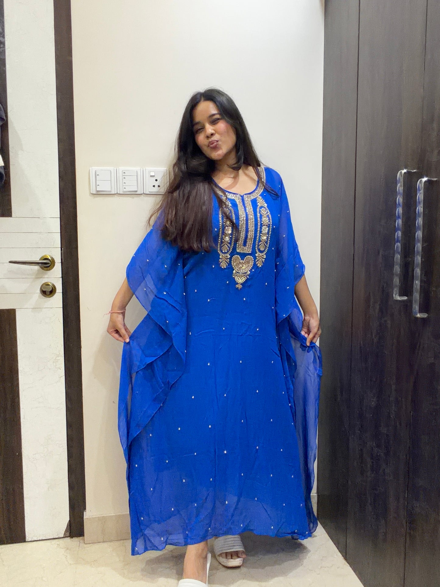 Prachi chopra in Royal Blue Embroidered Kaftan