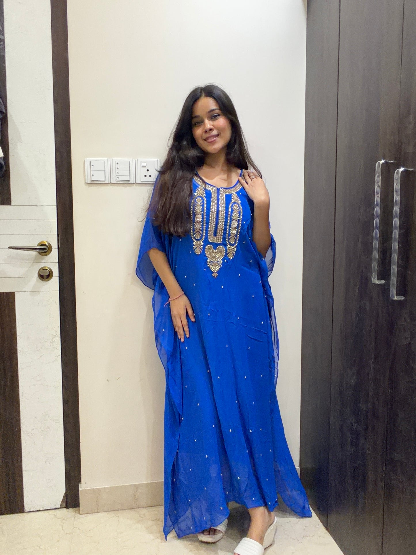 Prachi chopra in Royal Blue Embroidered Kaftan