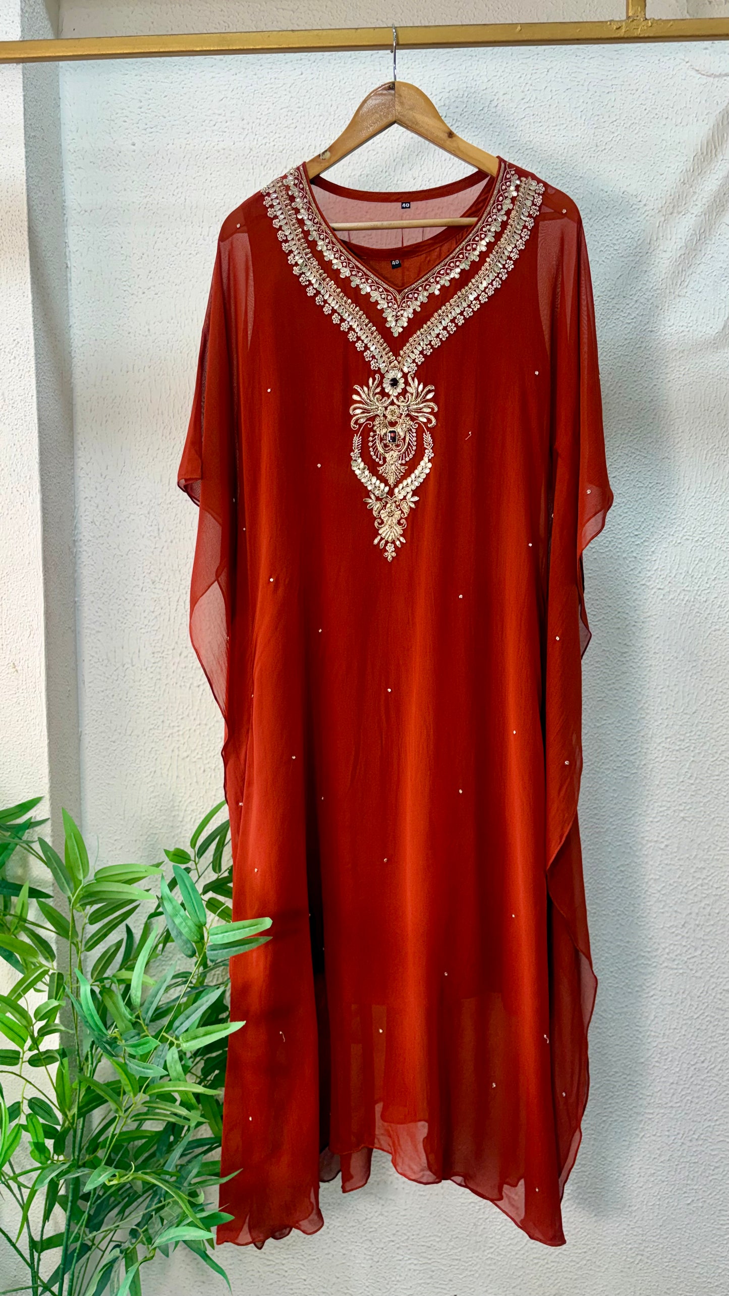 Burnt Orange & Mustard Yellow Handcrafted Georgette Kaftan