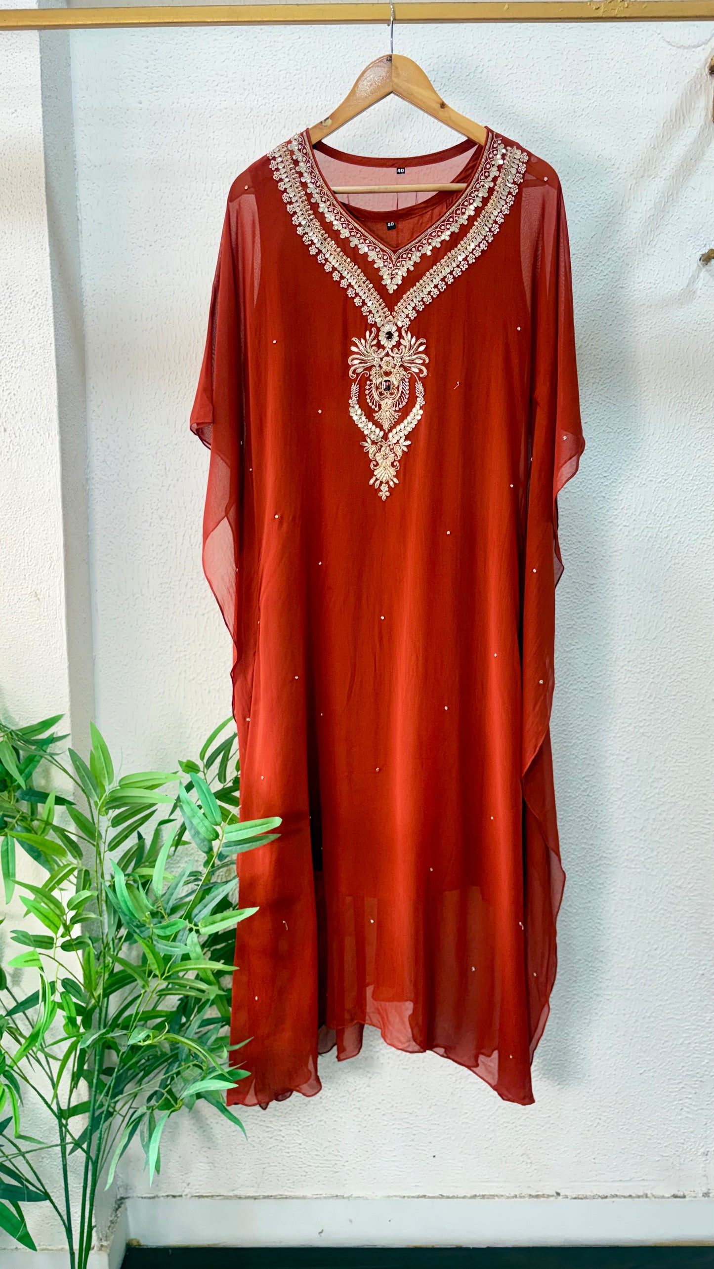 Burnt Orange & Mustard Yellow Handcrafted Georgette Kaftan