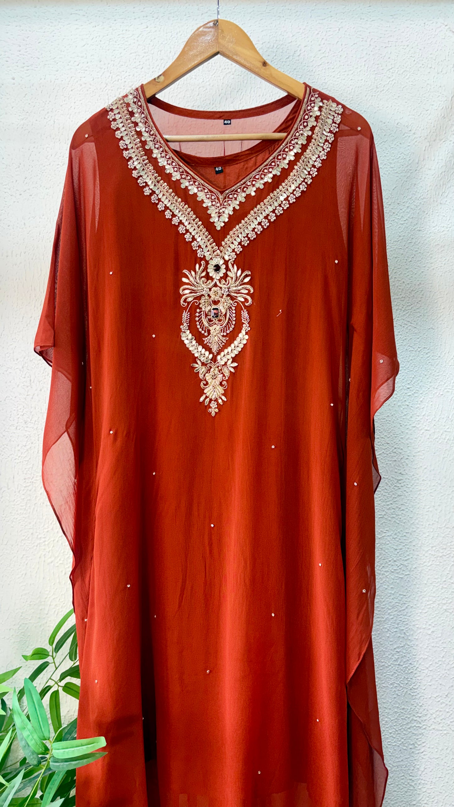 Burnt Orange & Mustard Yellow Handcrafted Georgette Kaftan