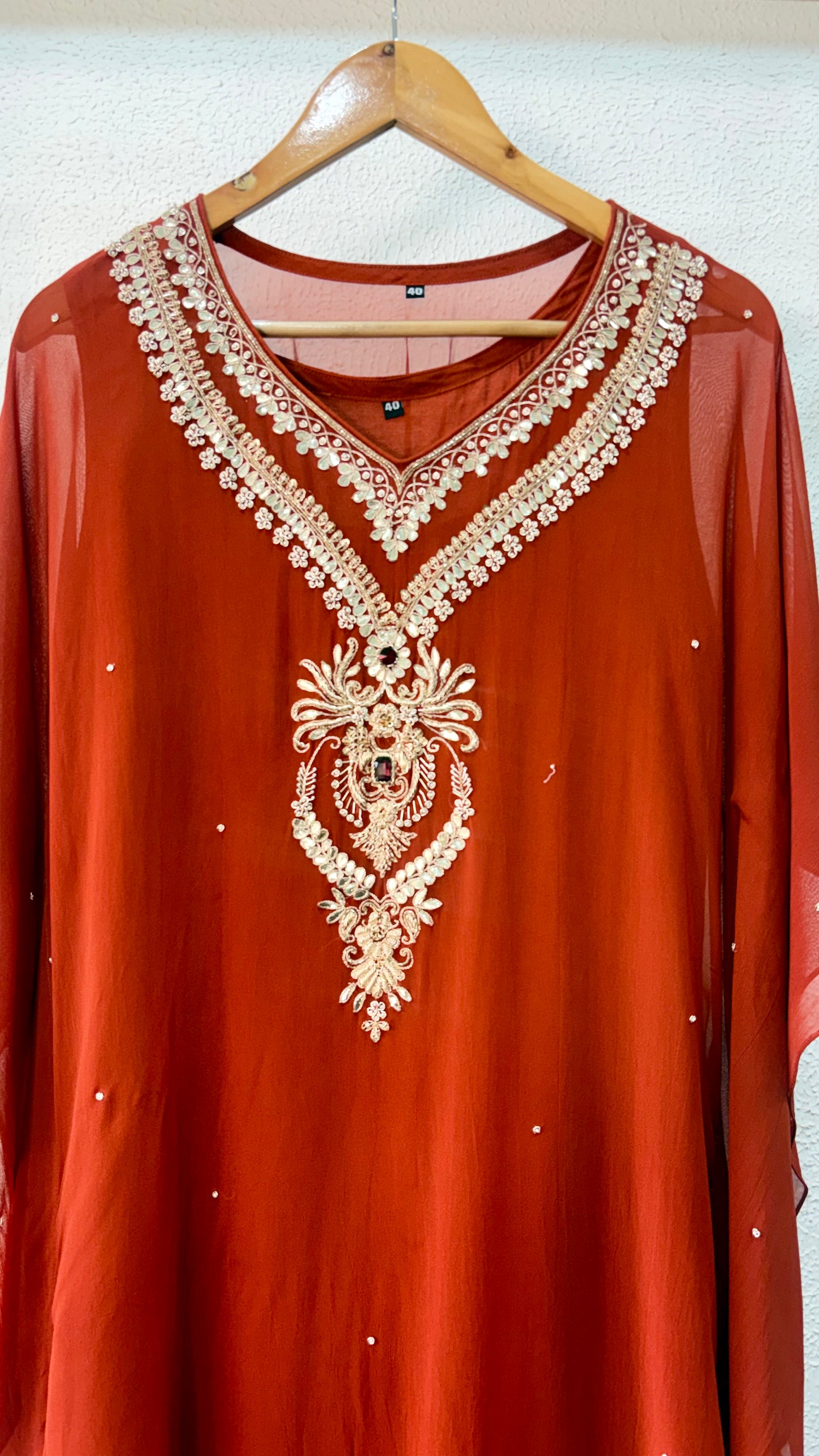 Burnt Orange & Mustard Yellow Handcrafted Georgette Kaftan