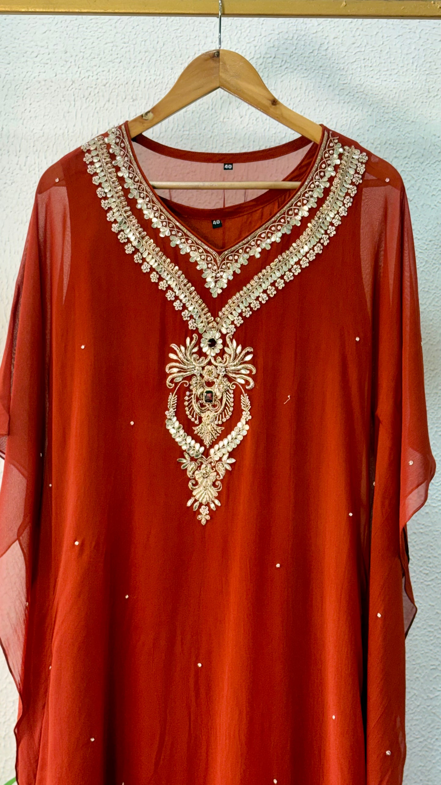 Burnt Orange & Mustard Yellow Handcrafted Georgette Kaftan