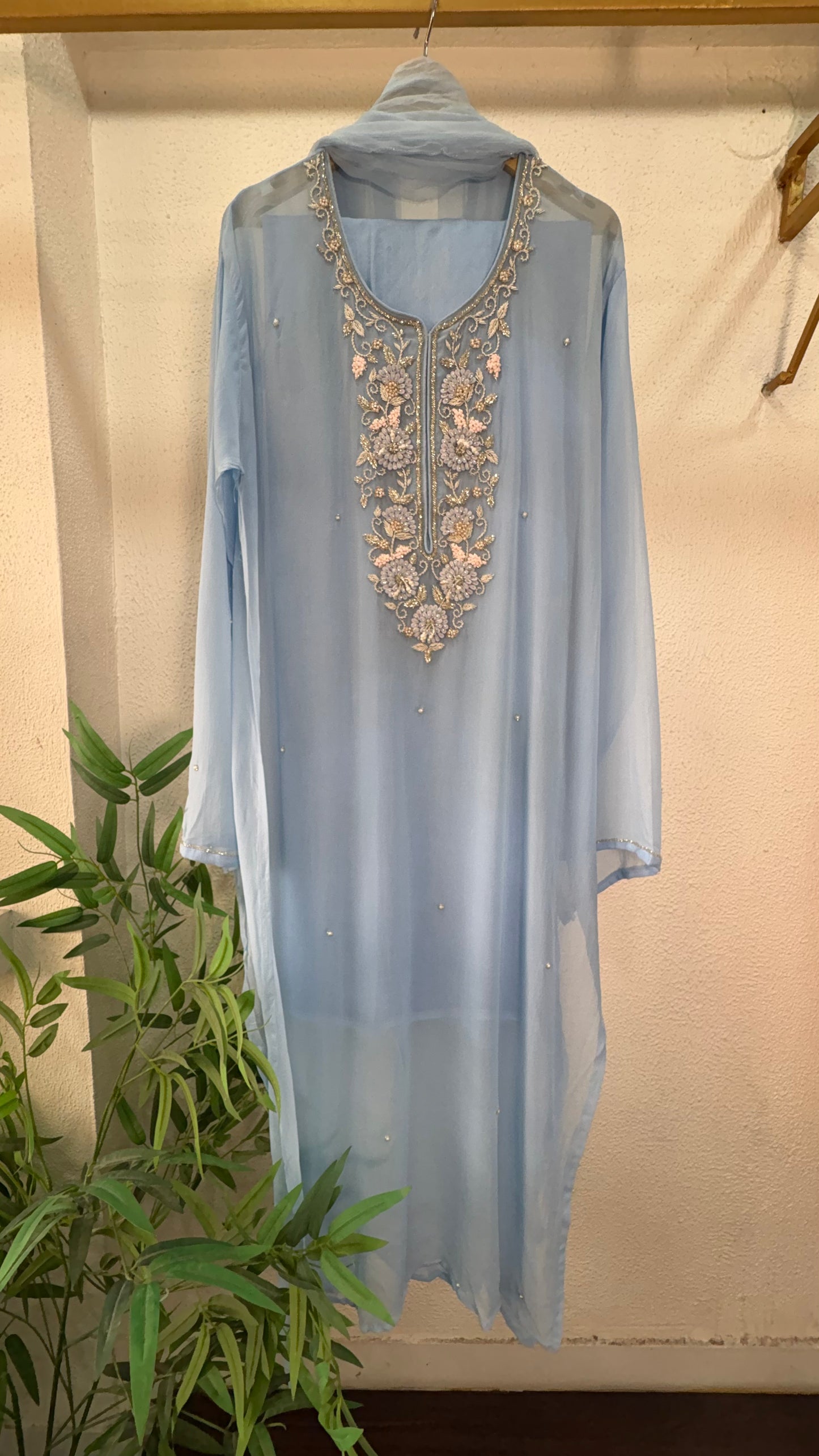 Pastel Handcrafted Semi-Stitched Suit Set