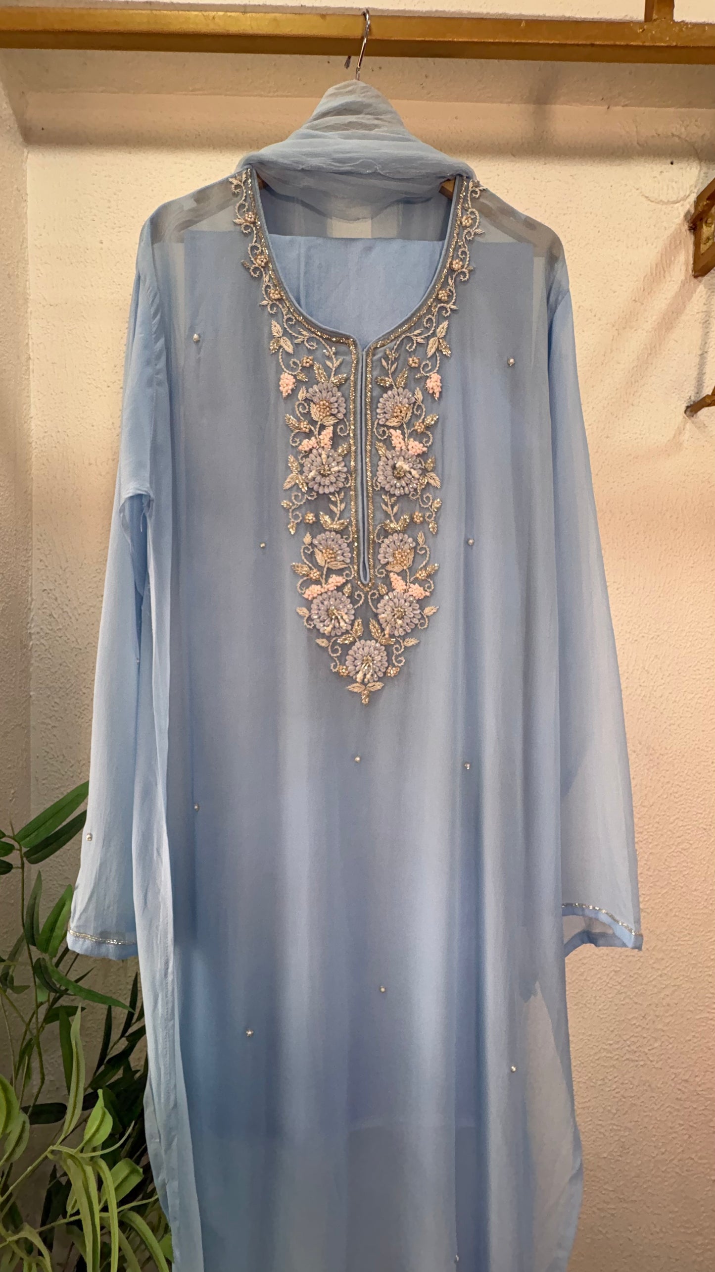 Pastel Handcrafted Semi-Stitched Suit Set
