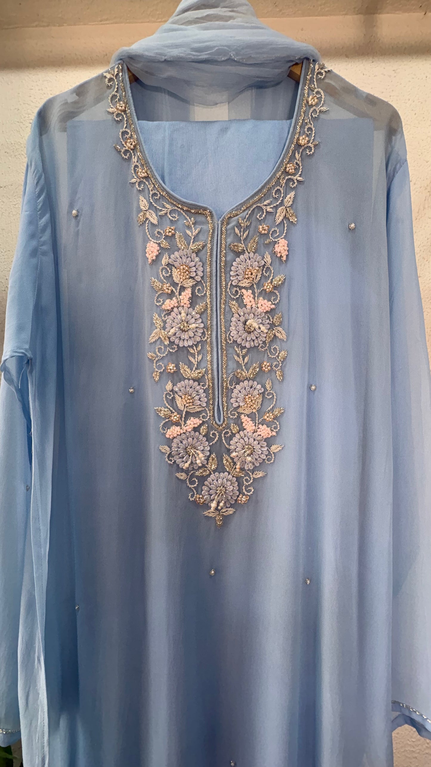 Pastel Handcrafted Semi-Stitched Suit Set
