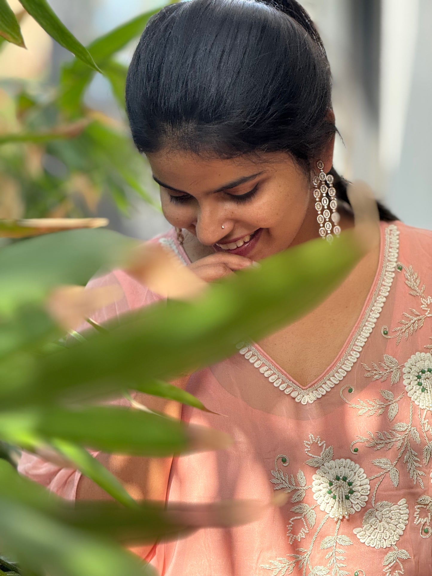Anna Binny in Rosé Floral Embroidered georgette Kaftan