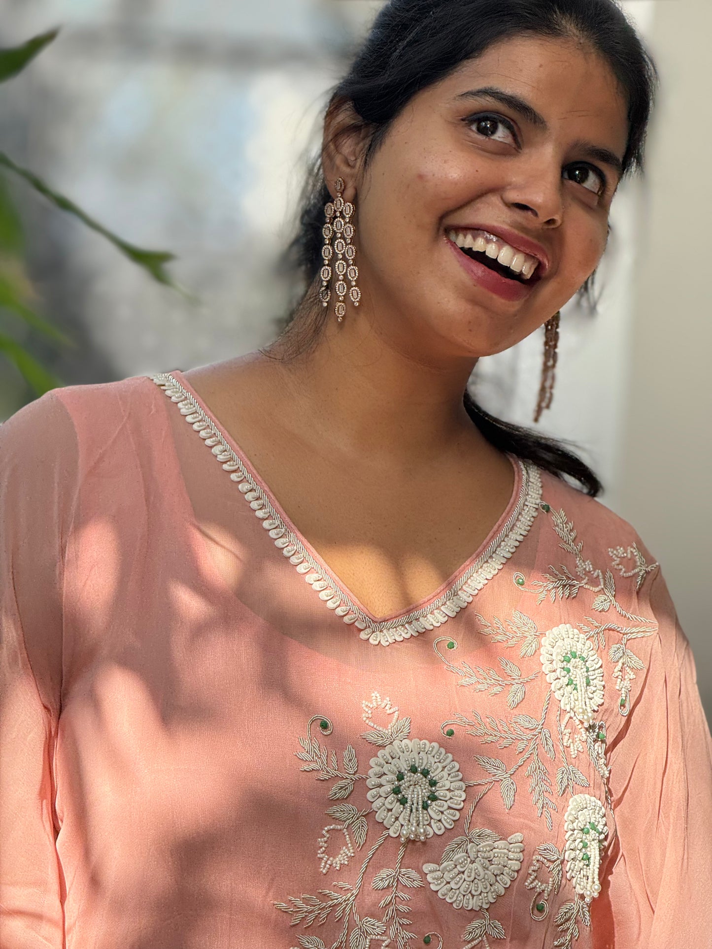 Anna Binny in Rosé Floral Embroidered georgette Kaftan