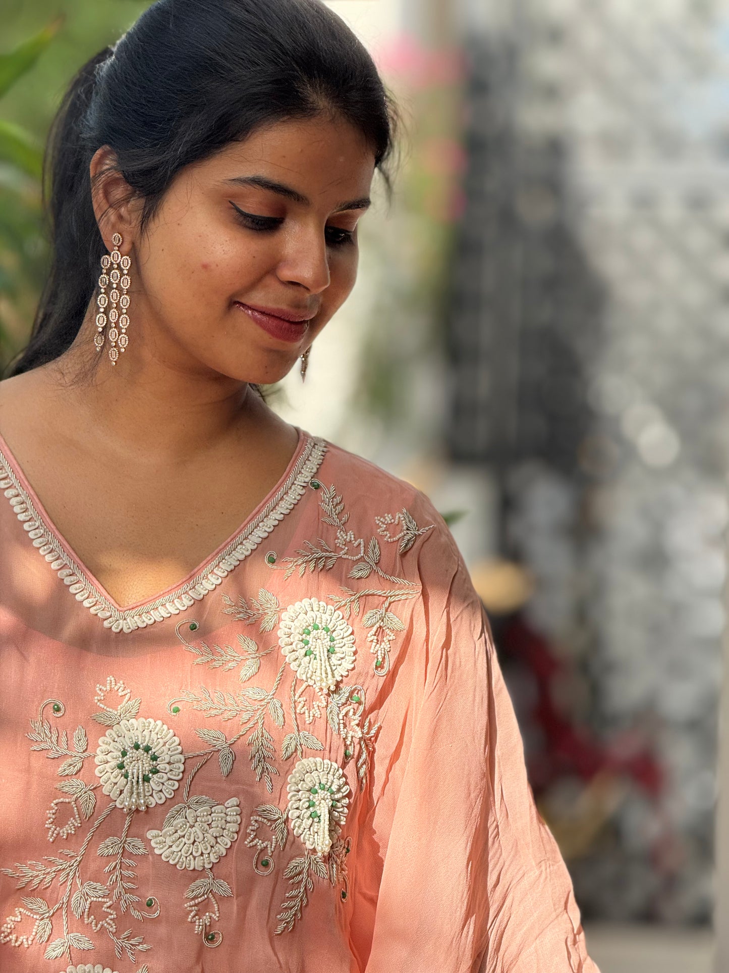 Anna Binny in Rosé Floral Embroidered georgette Kaftan