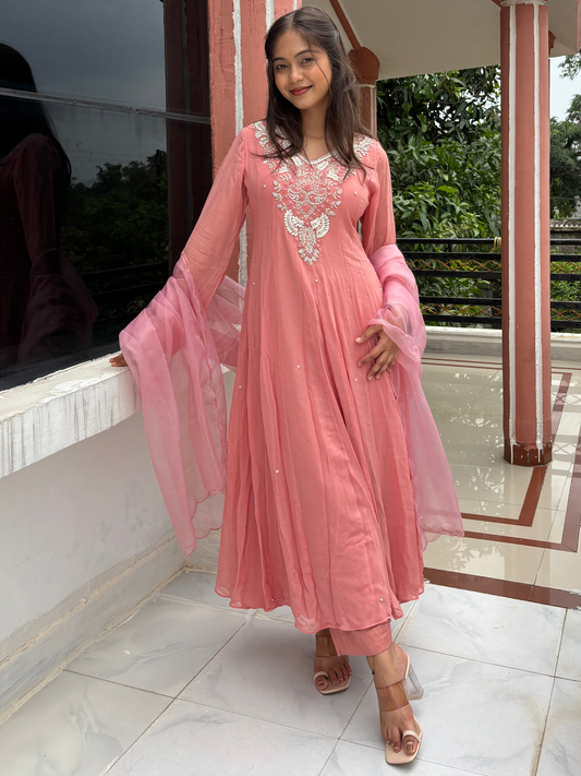 Gulnaar Blush Katdana & Sequin Embroidered Anarkali Suit Set ✨🌸