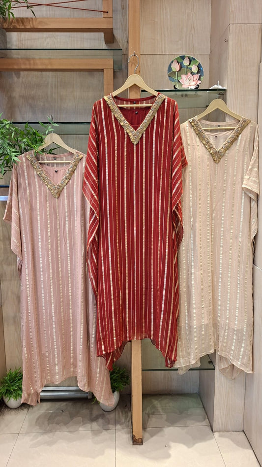Metallic v Neck Georgette Kaftan