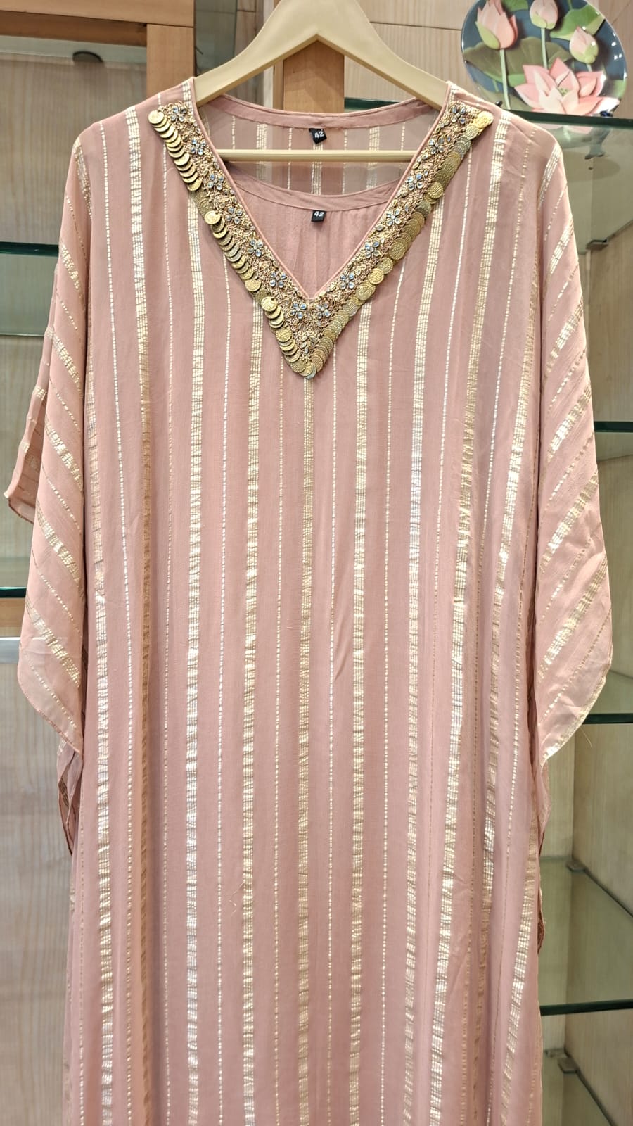 Metallic v Neck Georgette Kaftan