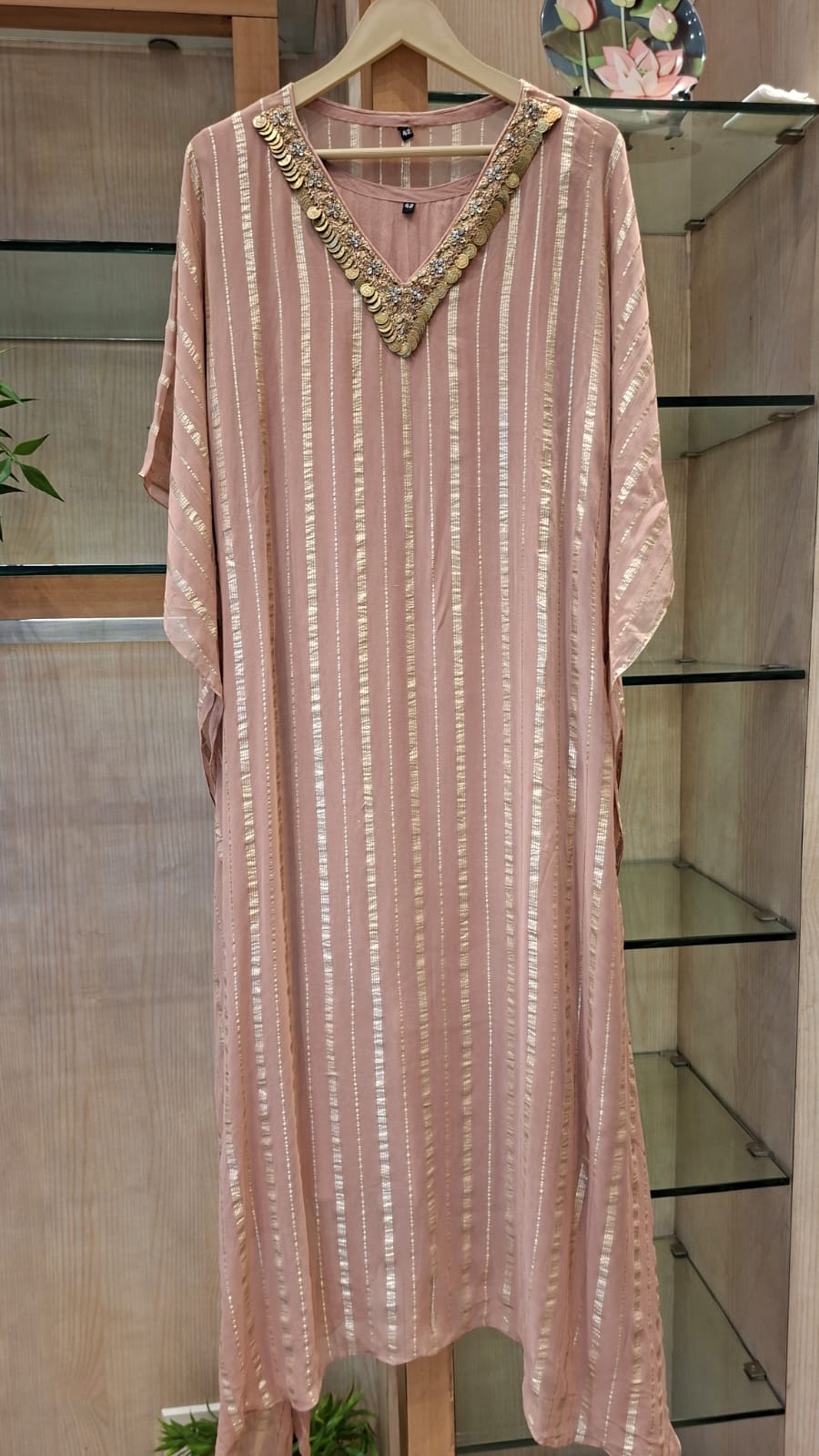 Metallic v Neck Georgette Kaftan
