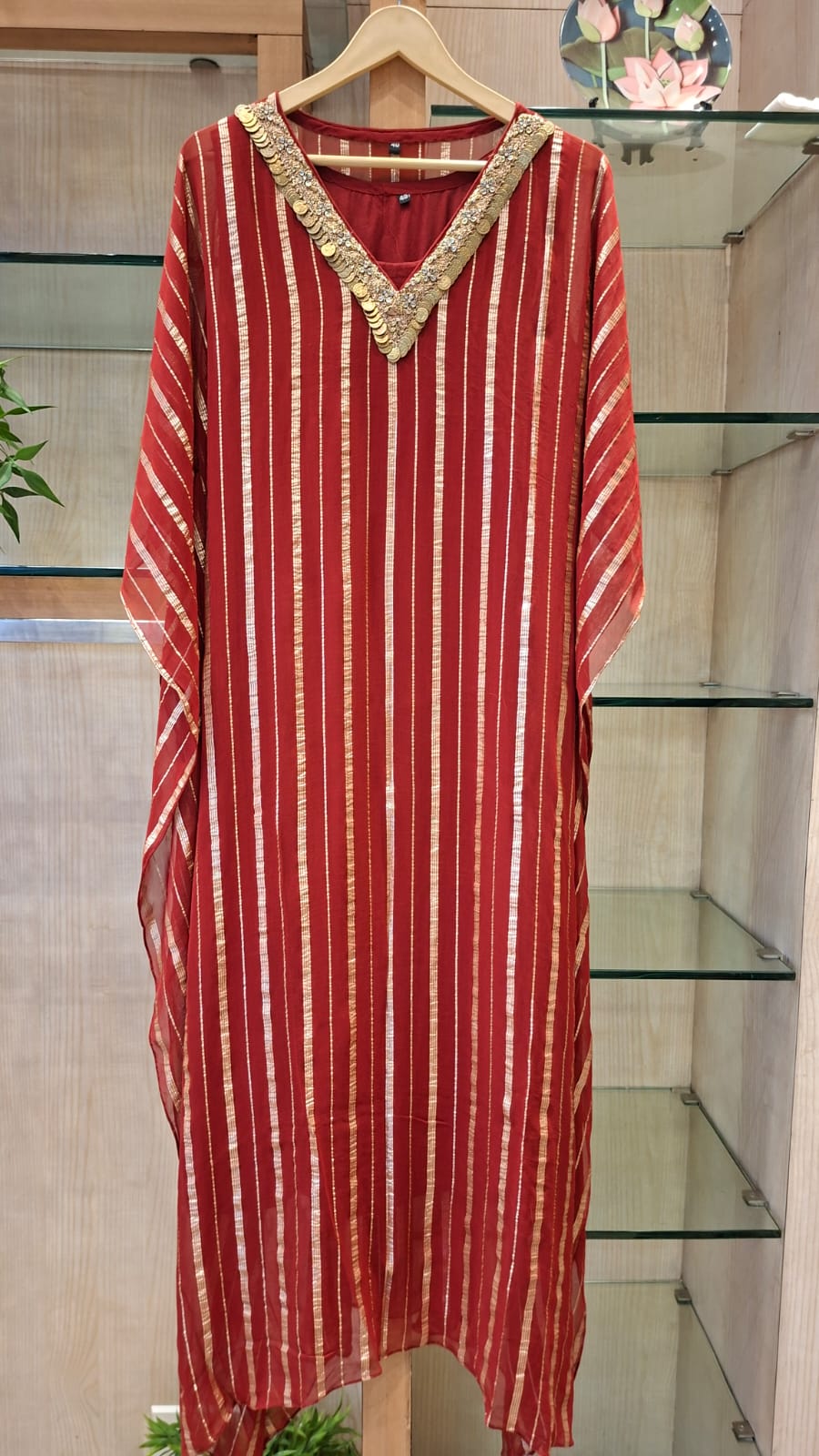 Metallic v Neck Georgette Kaftan
