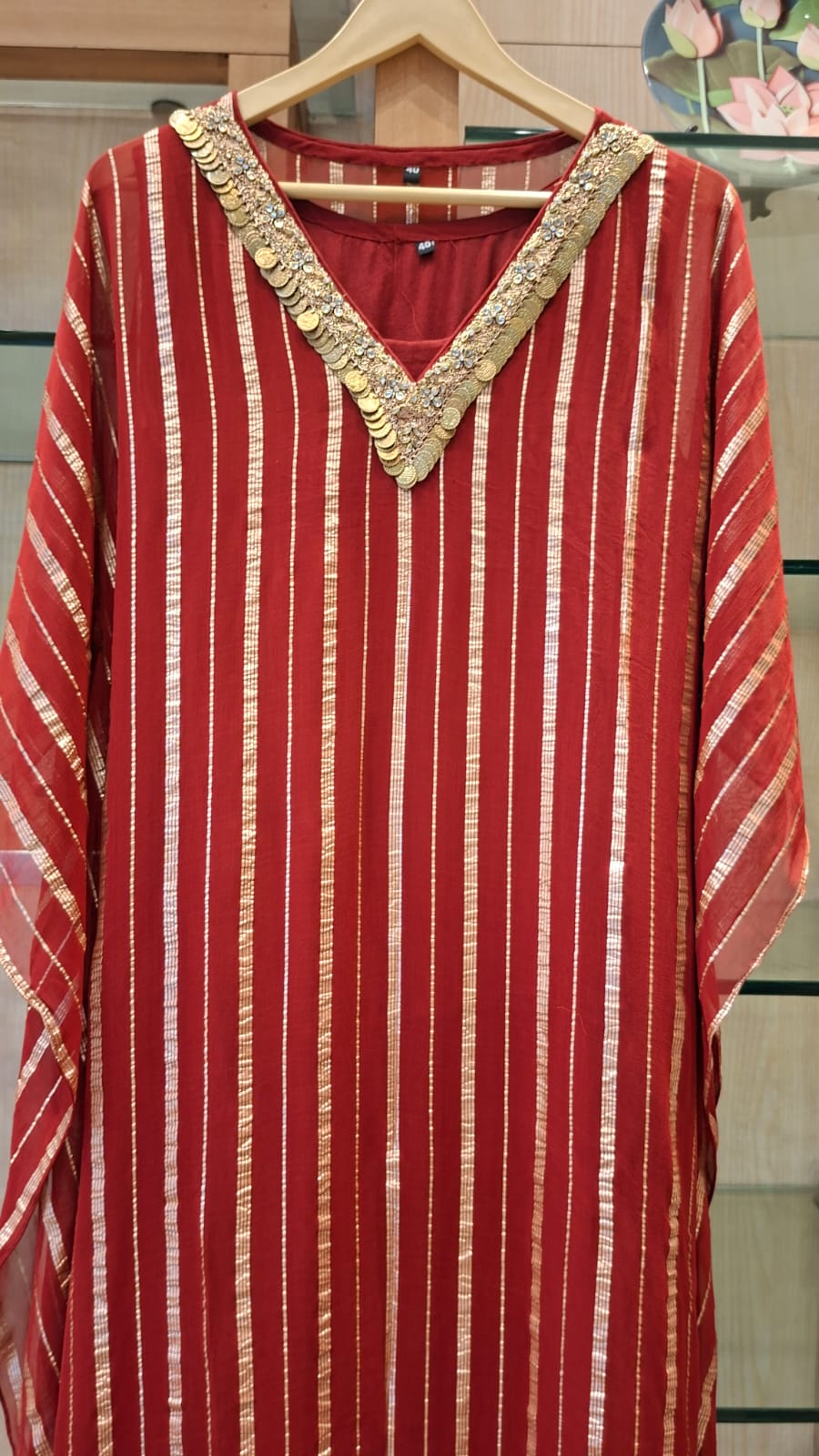 Metallic v Neck Georgette Kaftan