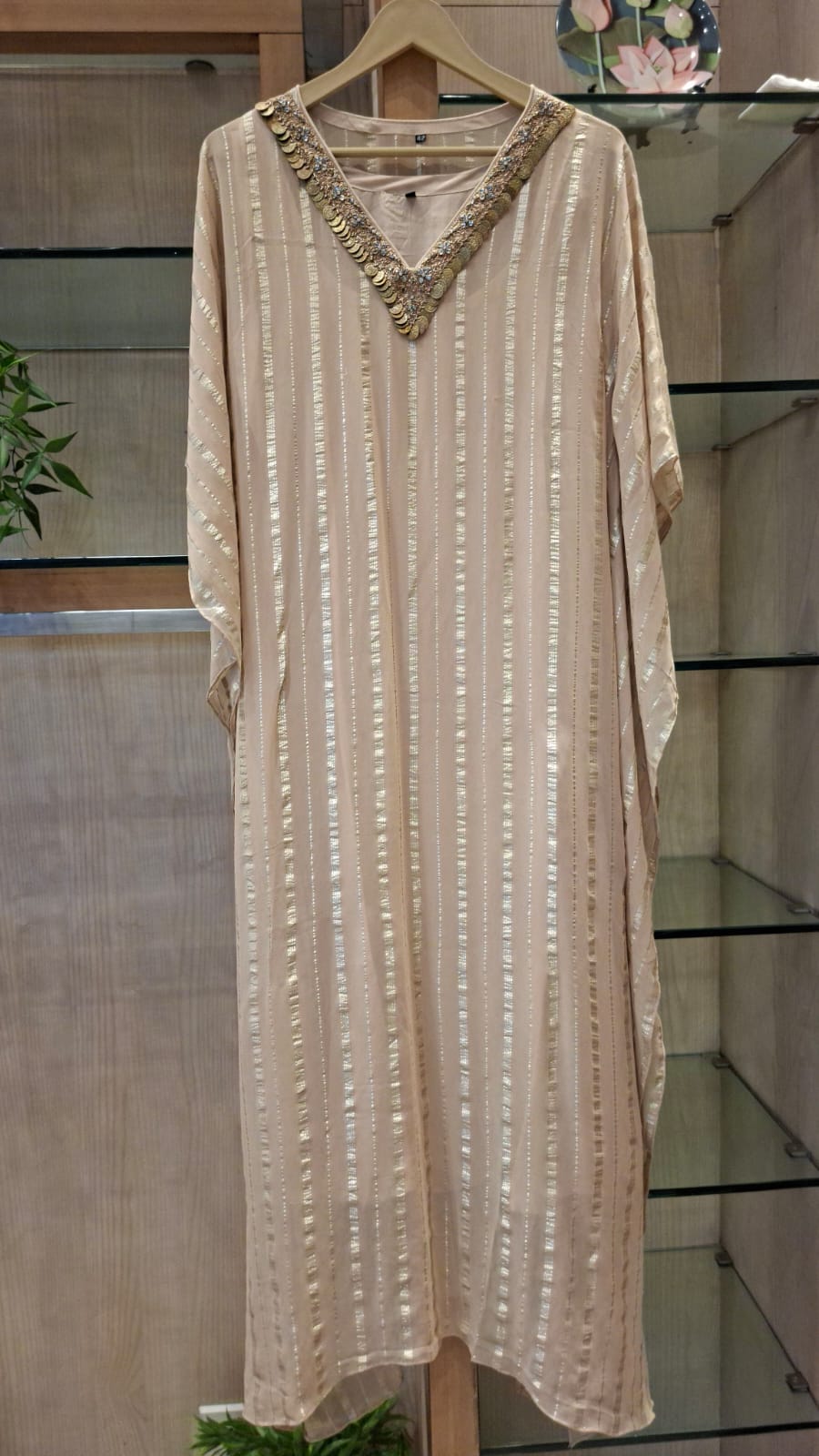 Metallic v Neck Georgette Kaftan