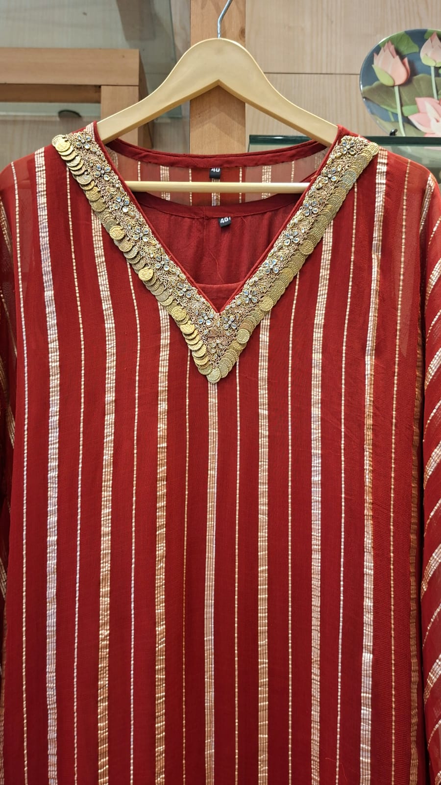 Metallic v Neck Georgette Kaftan