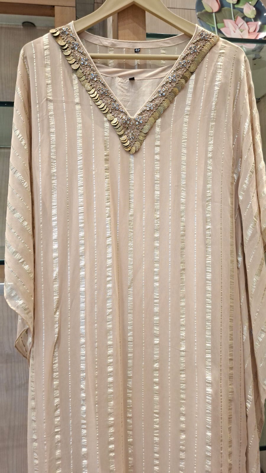 Metallic v Neck Georgette Kaftan