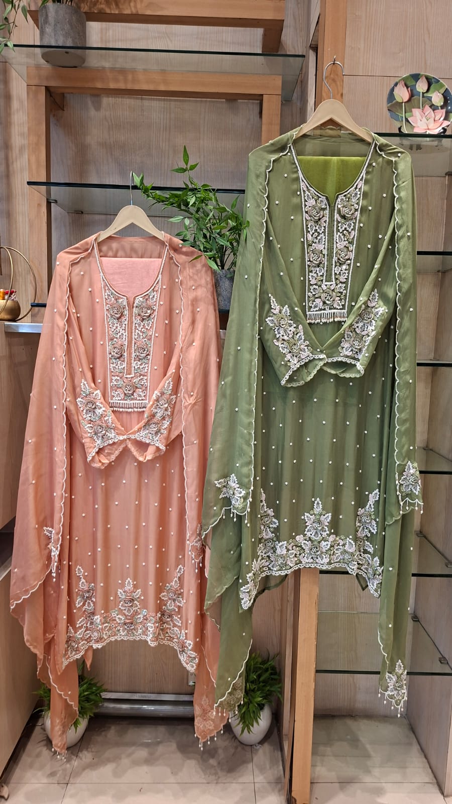 j behari Handcrafted Embroidered Soft Organza Semi-Stitched Suit Set
