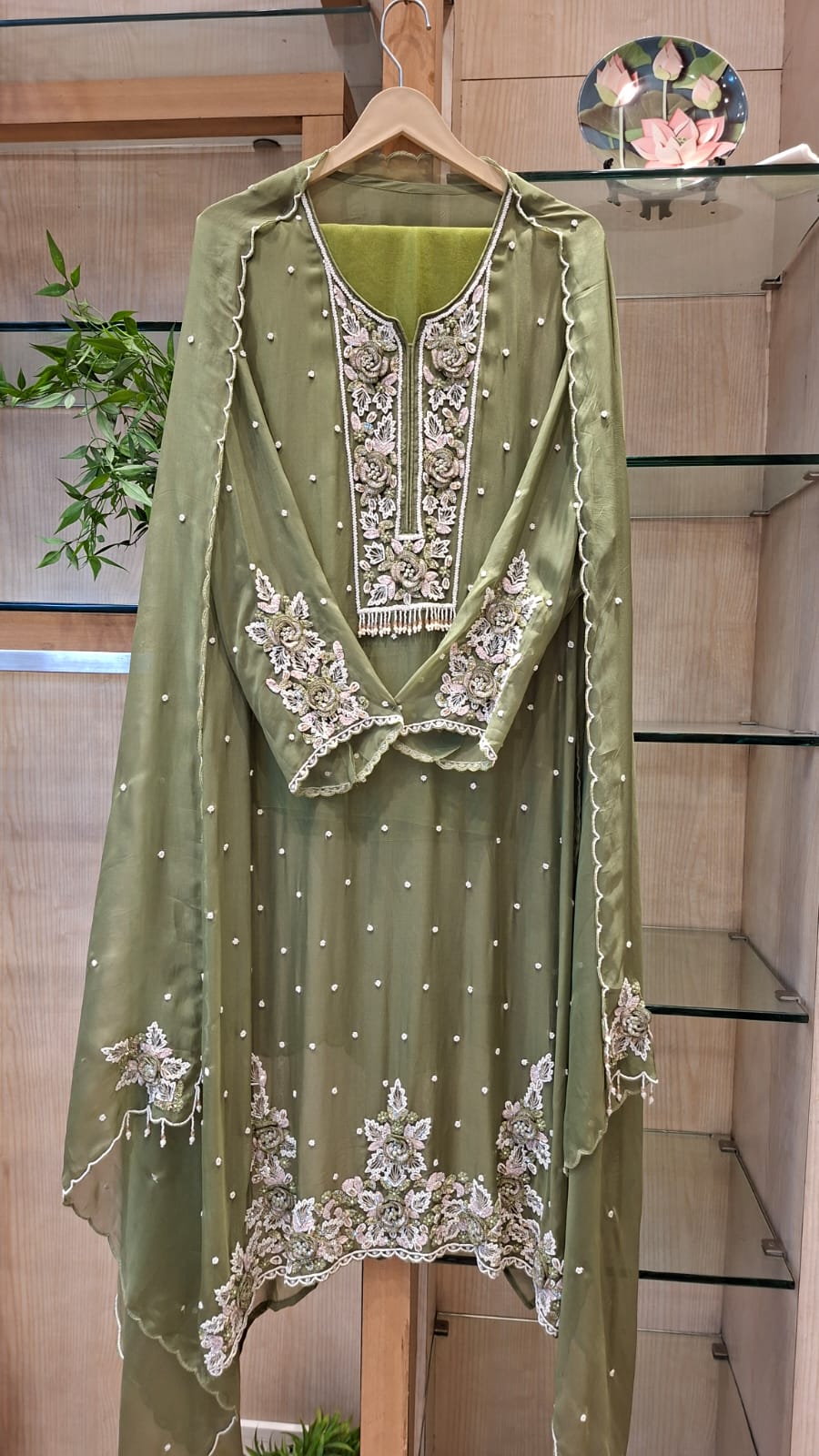 j behari Handcrafted Embroidered Soft Organza Semi-Stitched Suit Set