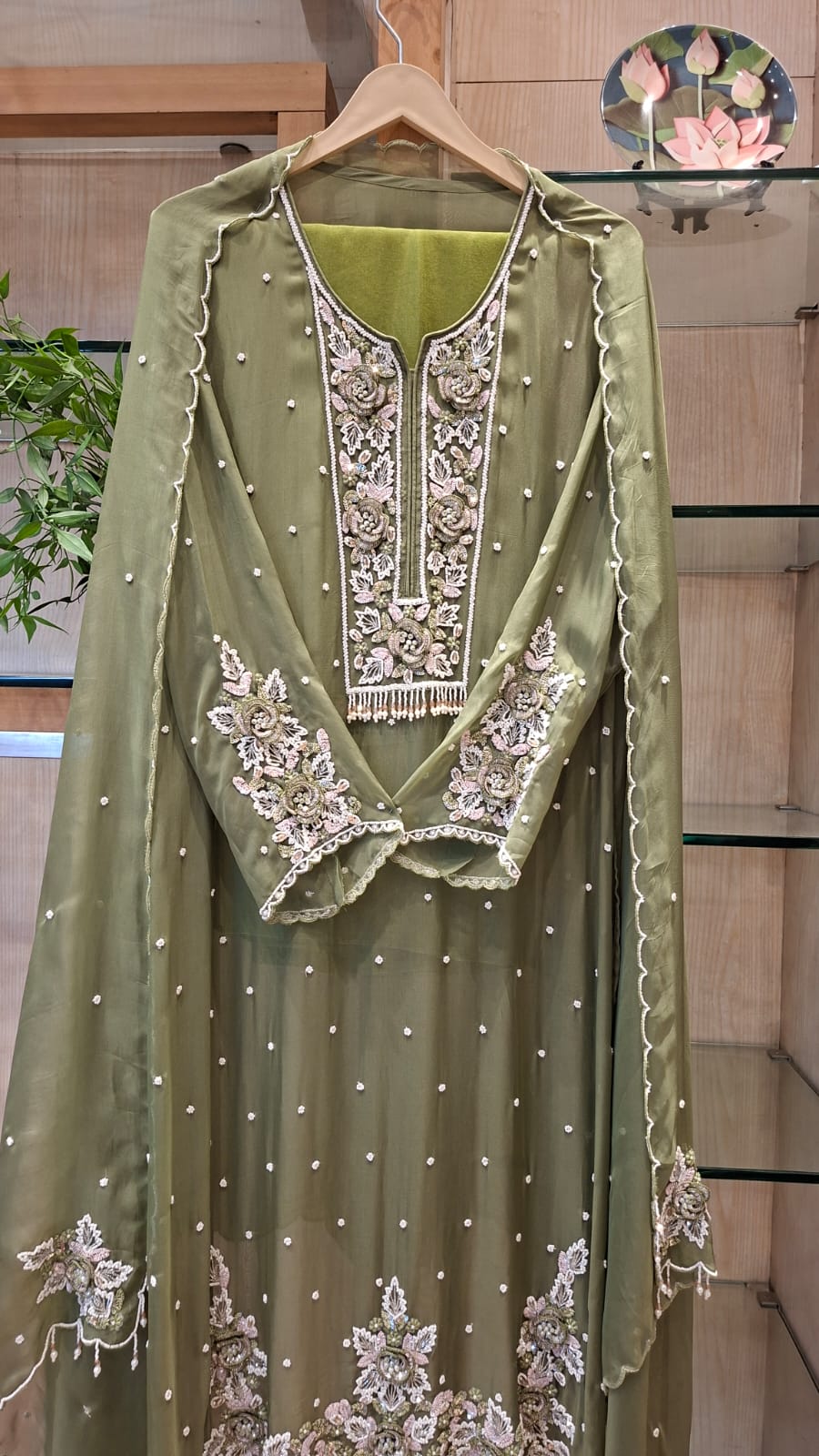 j behari Handcrafted Embroidered Soft Organza Semi-Stitched Suit Set