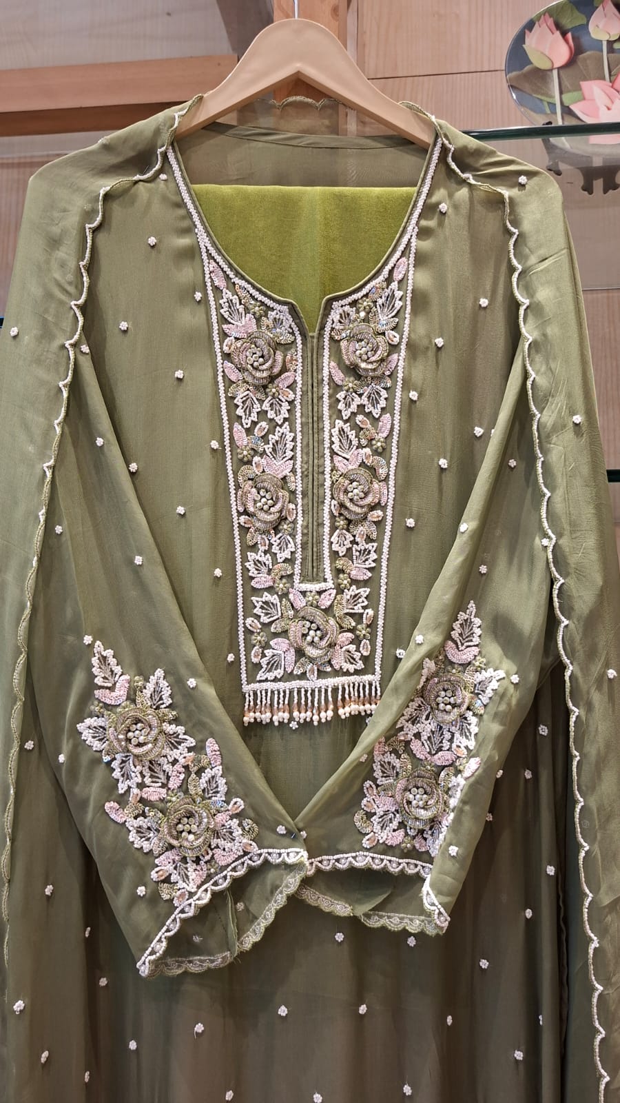 j behari Handcrafted Embroidered Soft Organza Semi-Stitched Suit Set