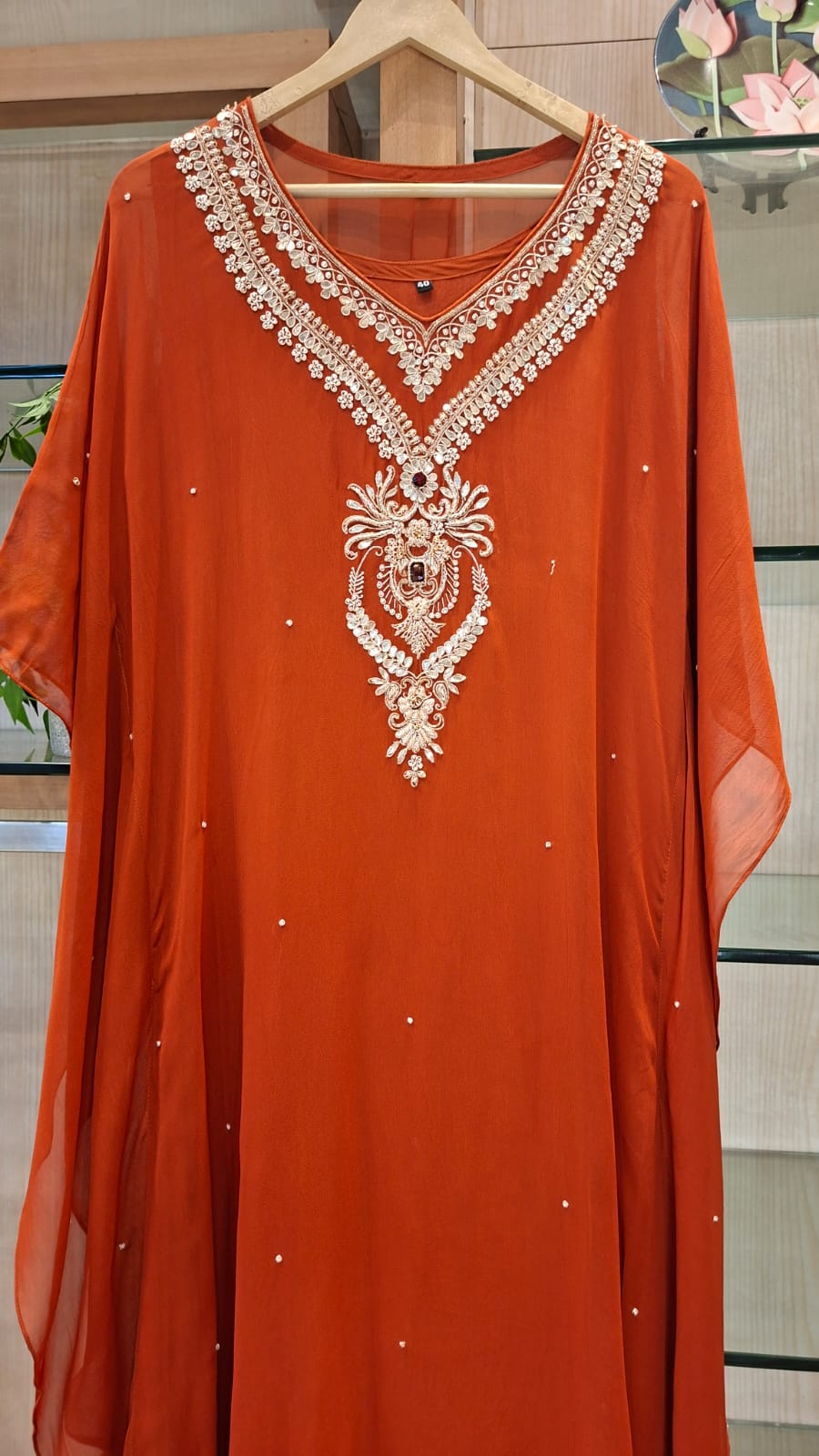 Burnt Orange & Mustard Yellow Handcrafted Georgette Kaftan