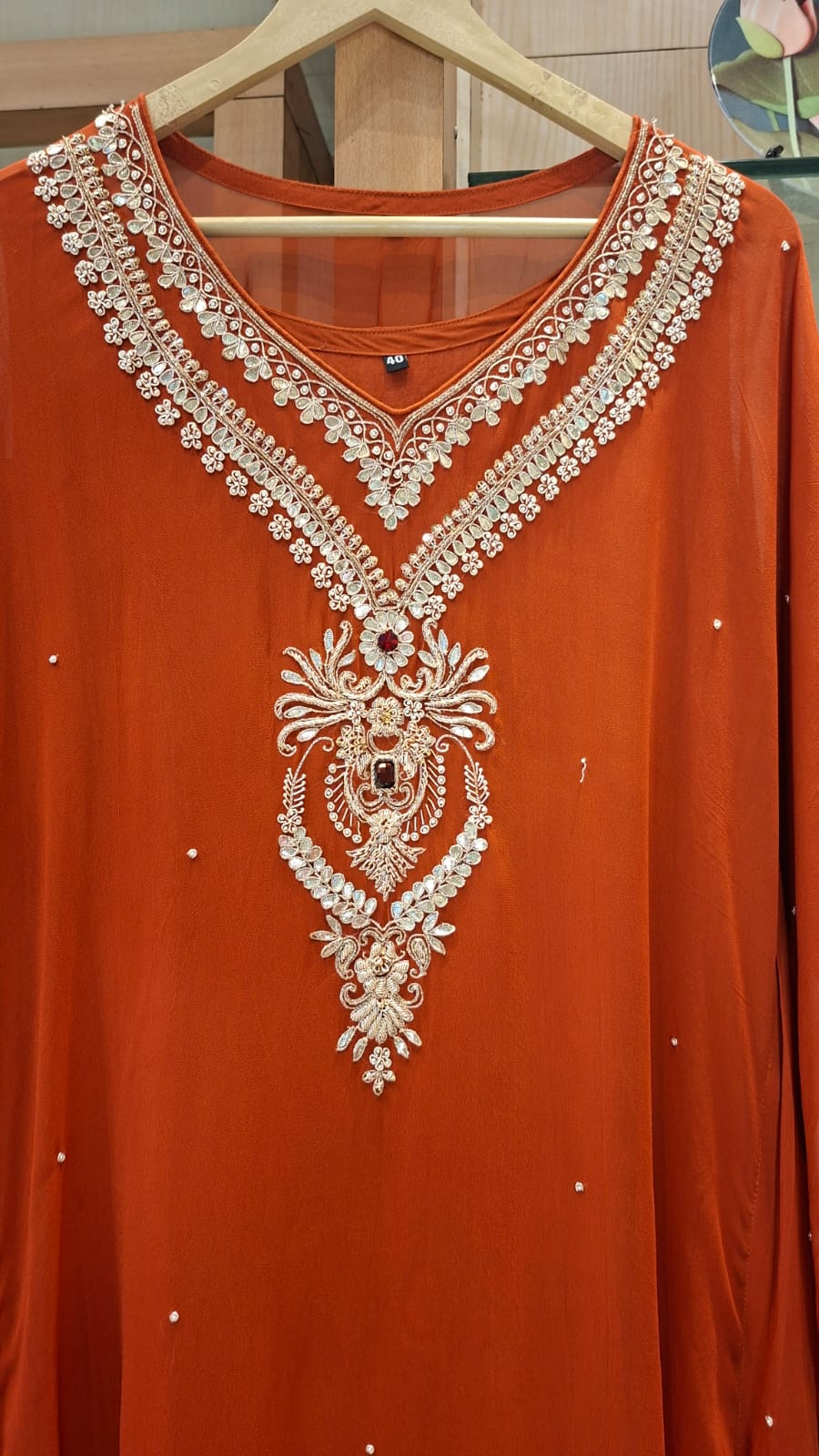 Burnt Orange & Mustard Yellow Handcrafted Georgette Kaftan