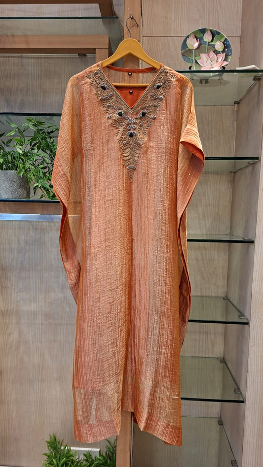 Metallic  Crushed Tissue Flowing Kaftan Dress