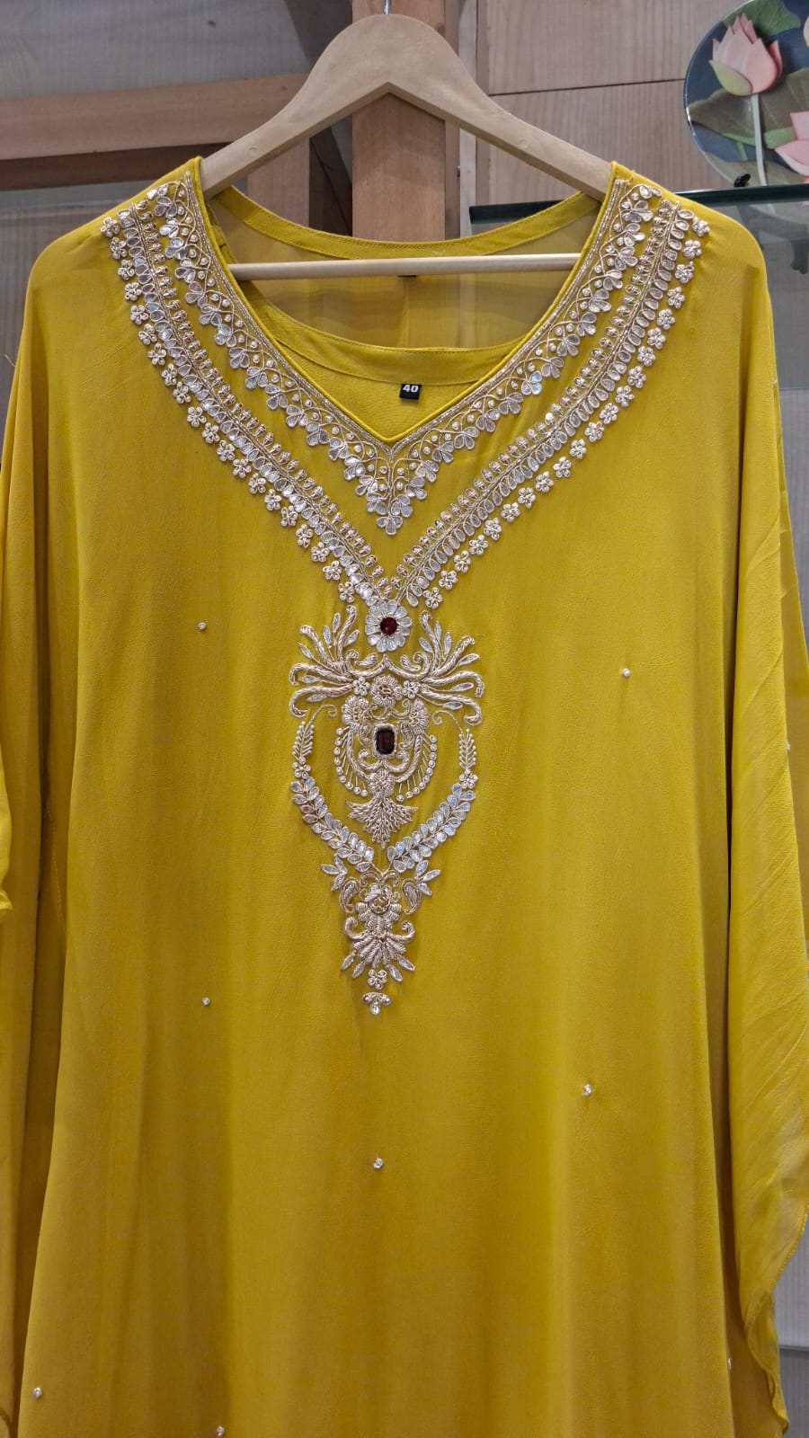 Burnt Orange & Mustard Yellow Handcrafted Georgette Kaftan - J.BEHARI