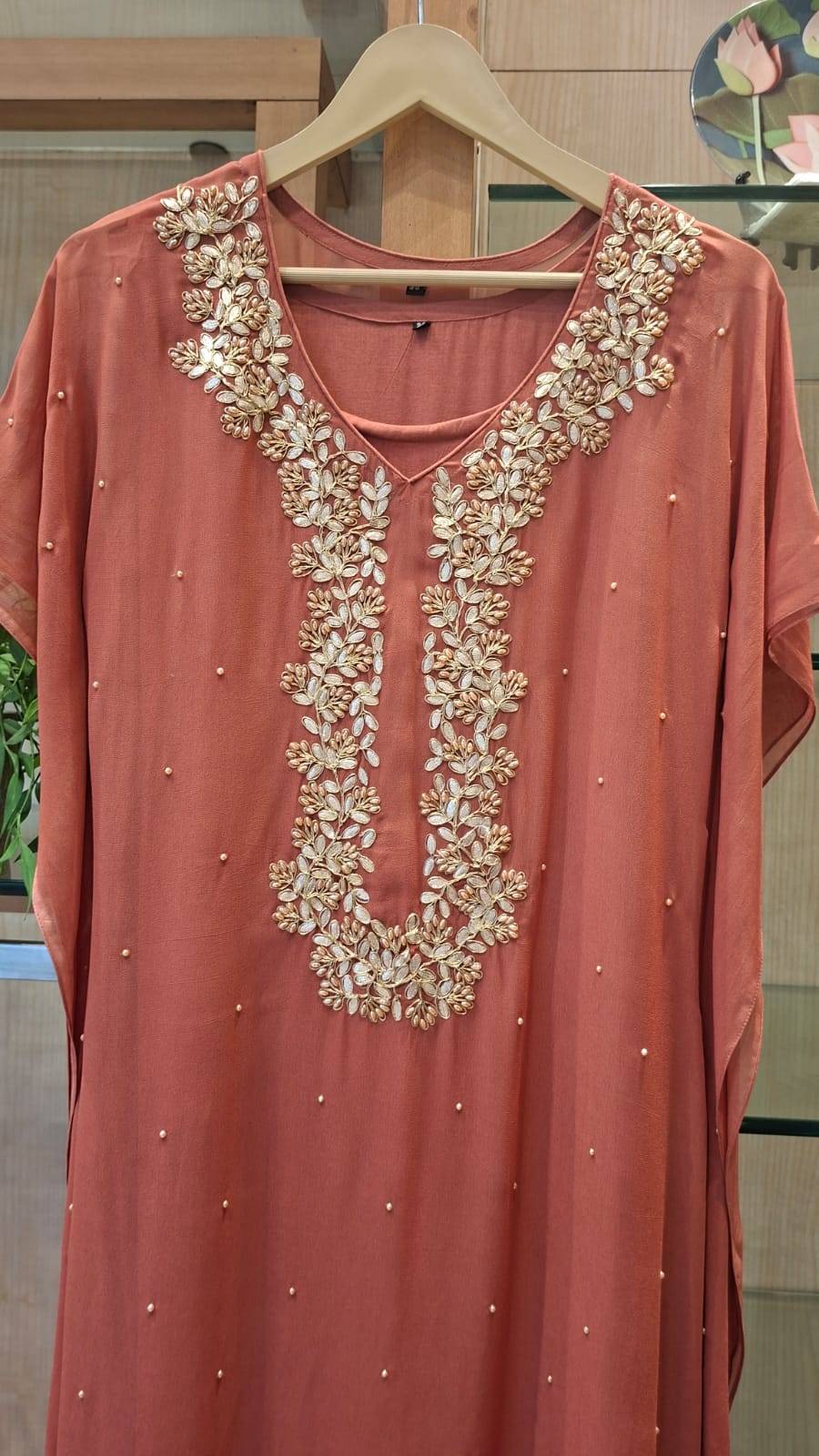 Elegant Black Pearl Embellished Kaftan - J.BEHARI