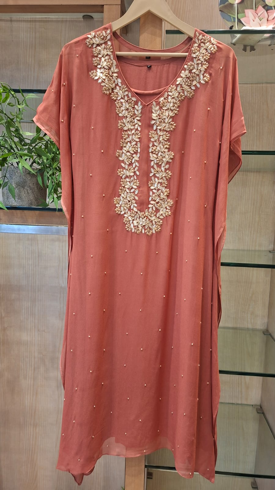 Elegant Black Pearl Embellished Kaftan - J.BEHARI