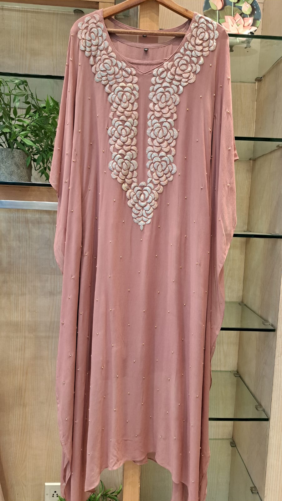Elegant Georgette Aplique & Pearl Work Kaftan - J.BEHARI