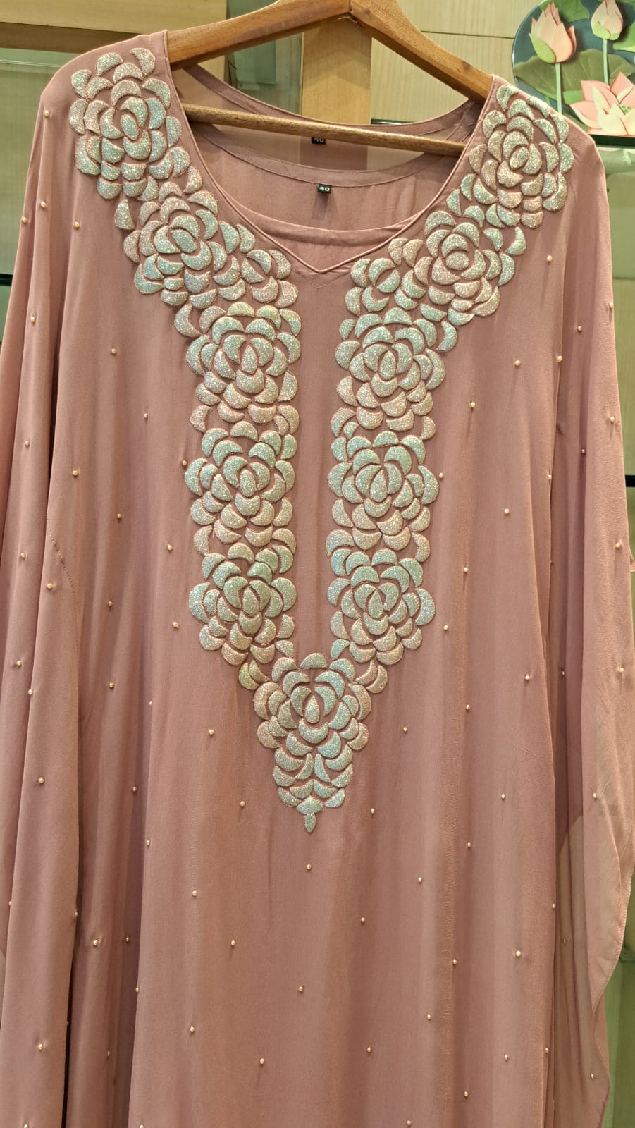 Elegant Georgette Aplique & Pearl Work Kaftan - J.BEHARI
