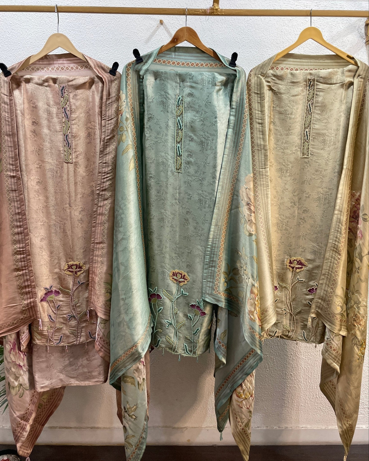 Floral Motif Silk Unstitched Suit Set - J.BEHARI