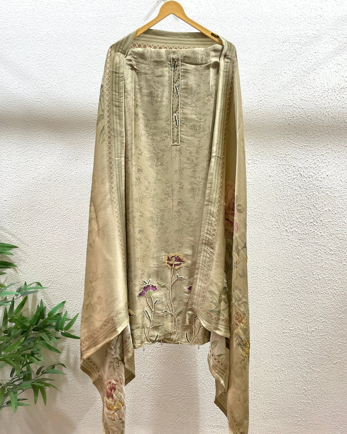 Floral Motif Silk Unstitched Suit Set - J.BEHARI