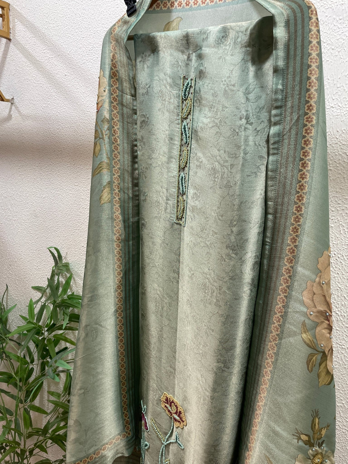 Floral Motif Silk Unstitched Suit Set - J.BEHARI