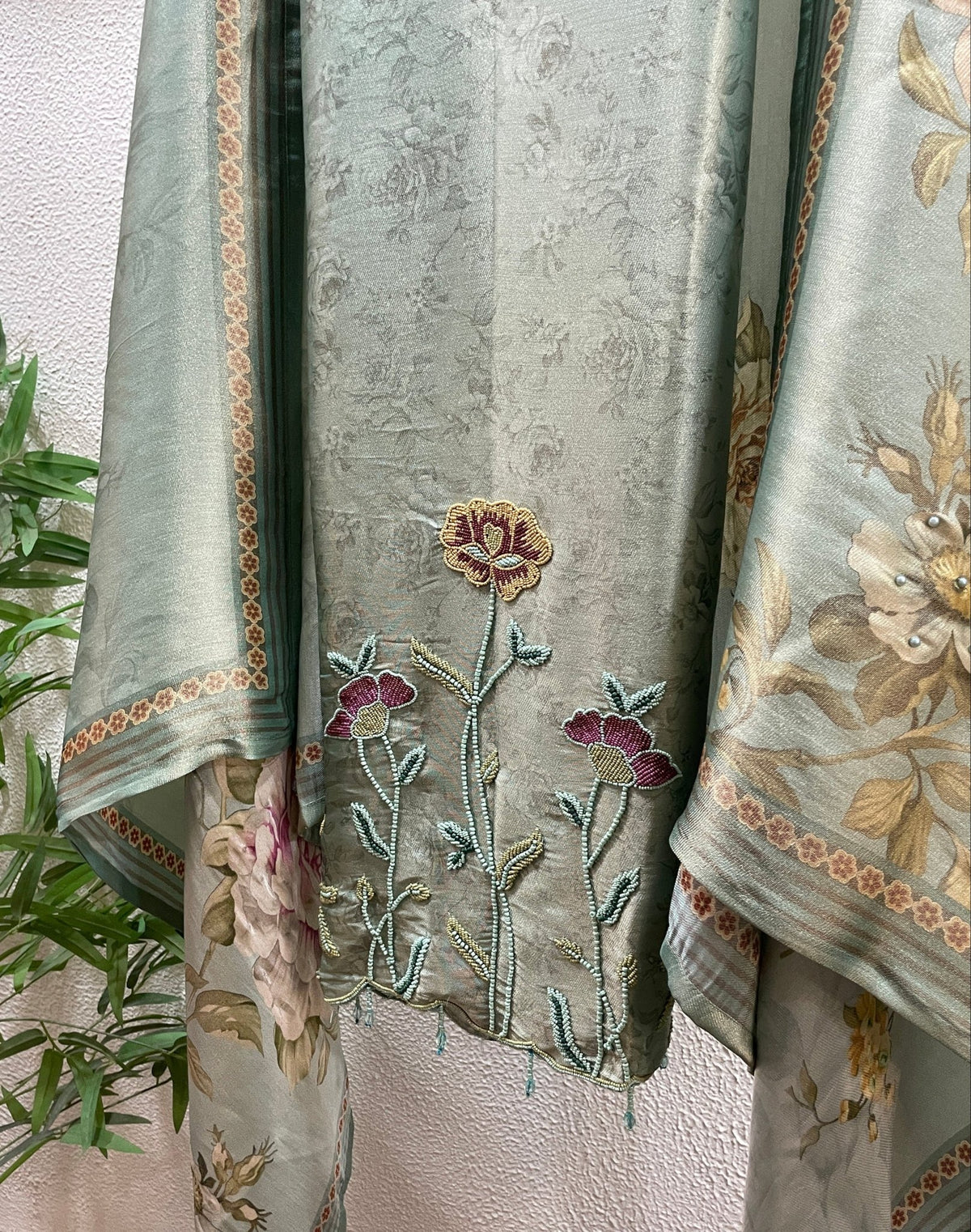 Floral Motif Silk Unstitched Suit Set - J.BEHARI