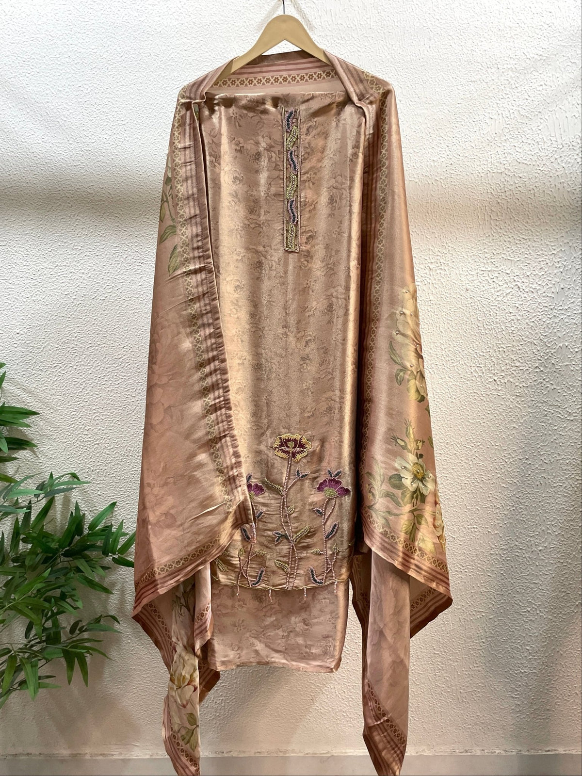 Floral Motif Silk Unstitched Suit Set - J.BEHARI